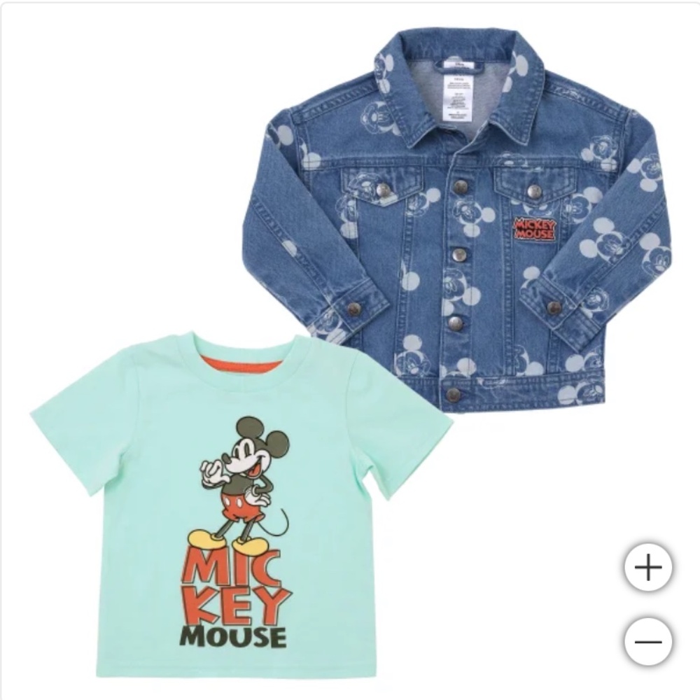2 Piece Set NWT Disney Mickey Mouse Kids Denim Jacket & Tee - Disneyland Holiday